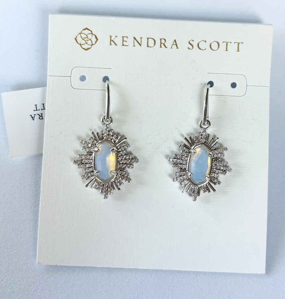 Kendra Scott Grayson Silver tone Sunburst Earrings, Iridescent Opalite Illusion